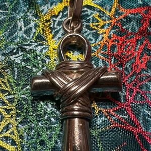 Vintage 925 Sterling Mexico Taxco Wire Wrapped Double Sided Cross Pendant.